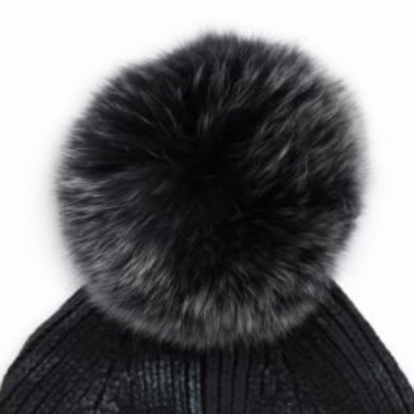GLAMOURPUSS METALLIC KNIT HAT WITH CRYSTALS AND FOX FUR POM POM OS main image 12